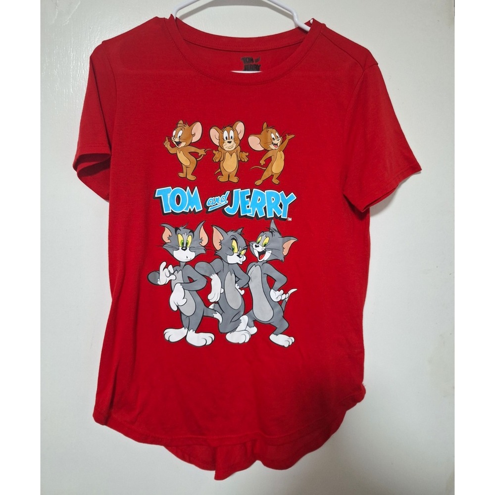 Tom And Jerry Womens Shirt Large L/G 11-13 Red Short Sleeve Graphic T-Shirt Tee